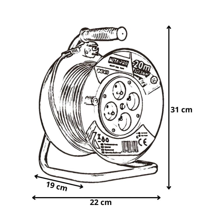 PRZEDŁUŻACZ BĘBNOWY 20M 3x1,5mm²-2