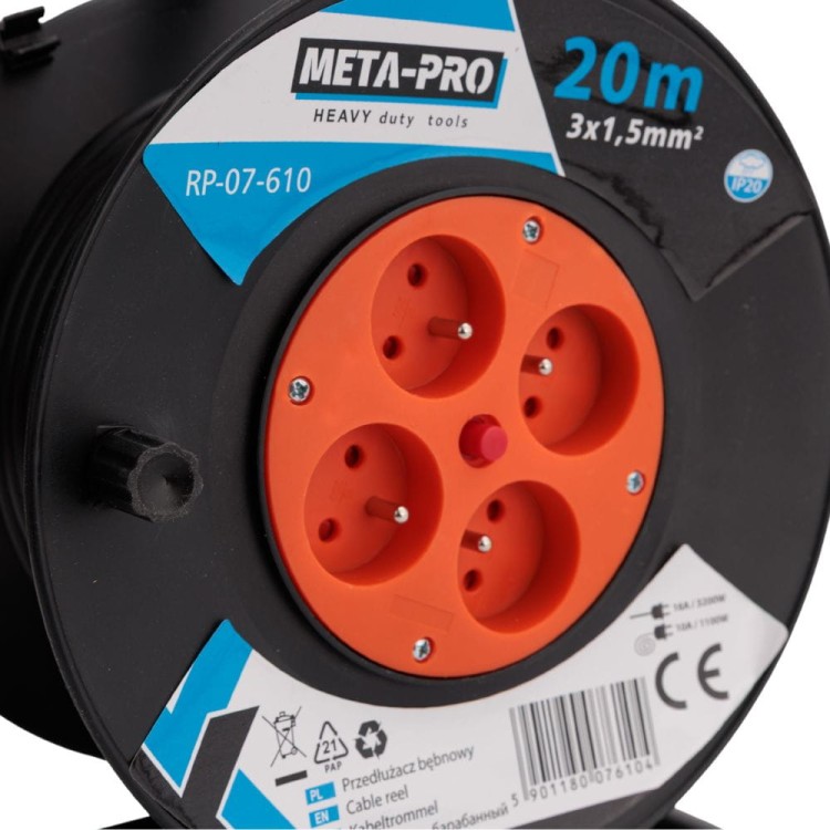 PRZEDŁUŻACZ BĘBNOWY 20M 3x1,5mm²-8