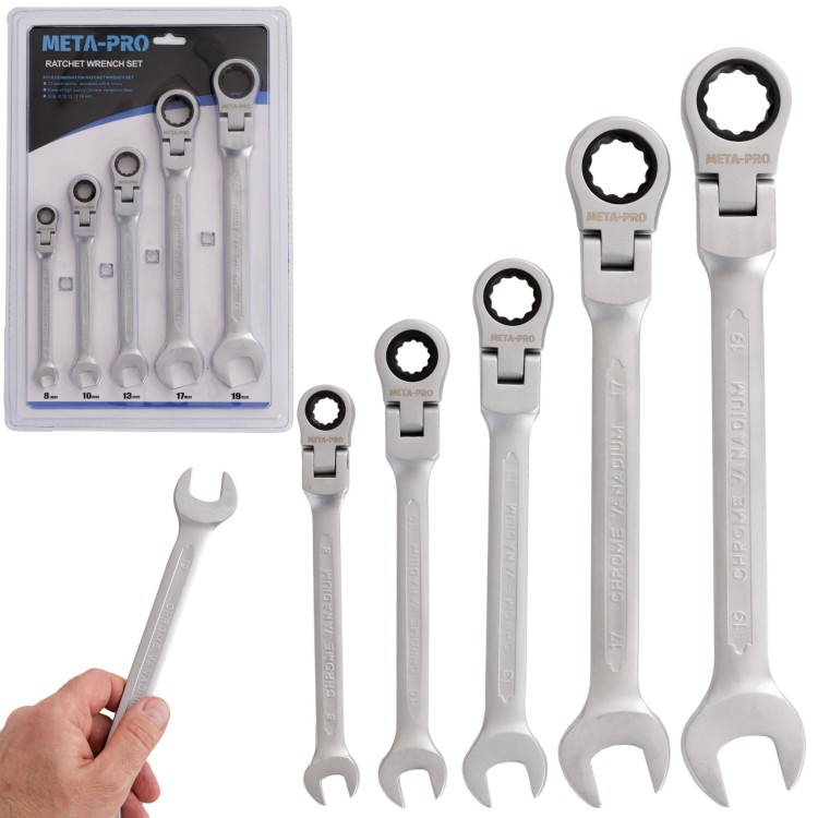 KLUCZE płasko-oczkowe z grzechotką i przegubem 8 MM 10 MM 13 MM 17 MM 19 MM-1
