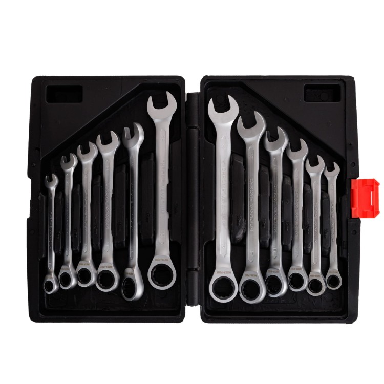KLUCZE płasko-oczkowe z grzechotką 12 SZT. 8MM - 19MM + WALIZKA-3