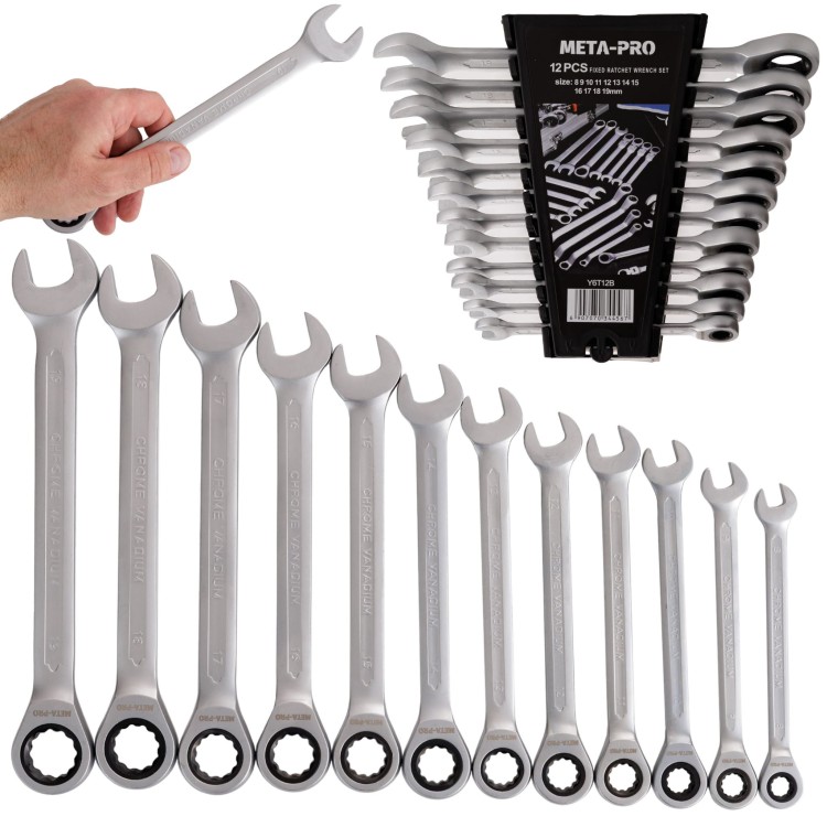 KLUCZE płasko-oczkowe z grzechotką 12 SZT. 8MM - 19MM-1