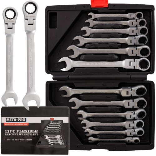 Klucze płasko-oczkowe z grzechotką i przegubem 12el. -1