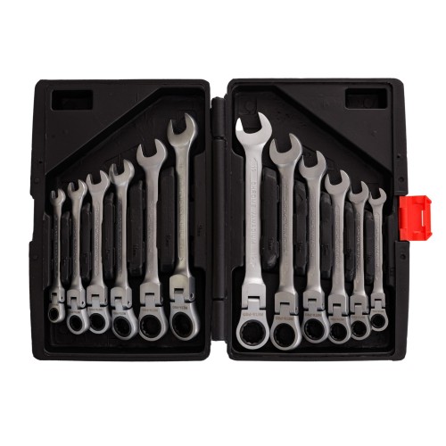 Klucze płasko-oczkowe z grzechotką i przegubem 12el. -2