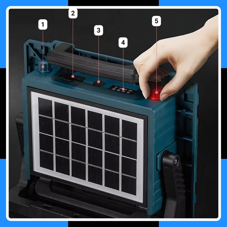 LAMPA SOLARNA ROBOCZA PRZENOŚNA LED 800W 10X AKUMULATOR 18650 POWERBANK-11