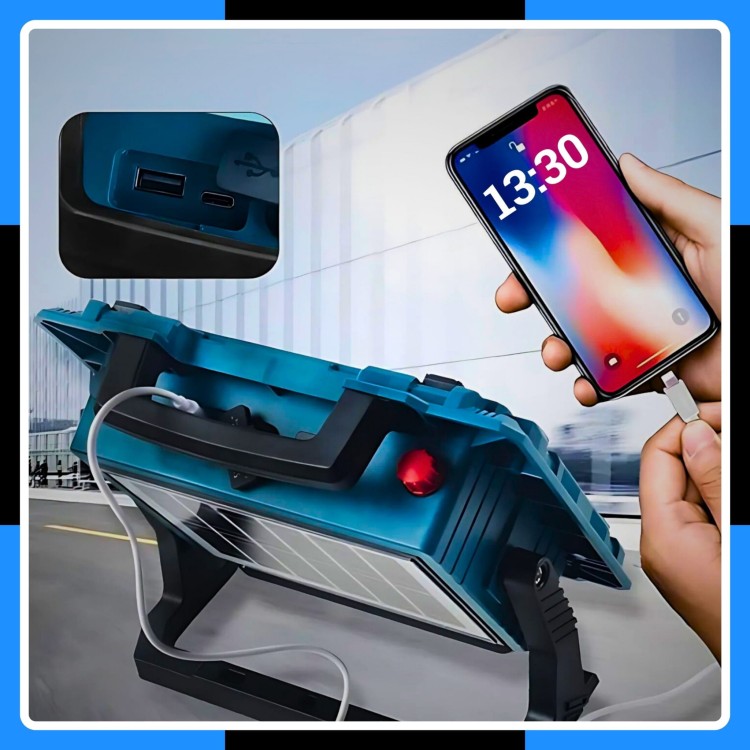 LAMPA SOLARNA ROBOCZA PRZENOŚNA LED 800W 10X AKUMULATOR 18650 POWERBANK-16