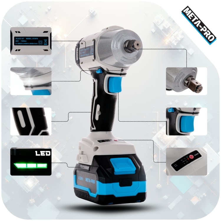 KLUCZ UDAROWY BEZSZCZOTKOWY WKRĘTARKA 3W1 750NM ZESTAW 2x AKU 4.0AH 20V-8