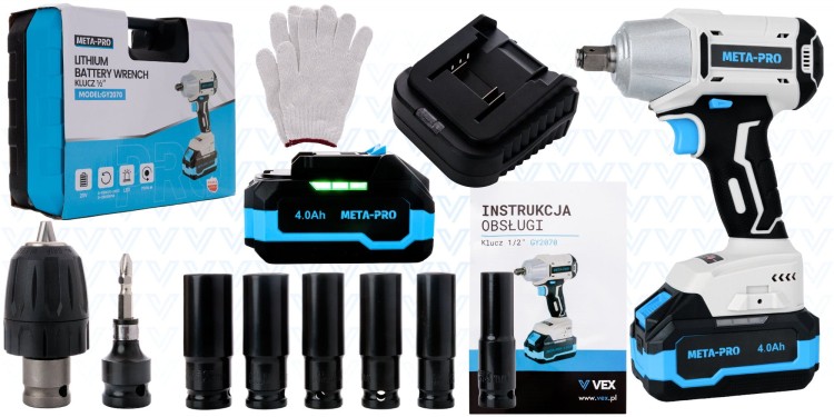 KLUCZ UDAROWY BEZSZCZOTKOWY WKRĘTARKA 3W1 750NM ZESTAW 2x AKU 4.0AH 20V-10