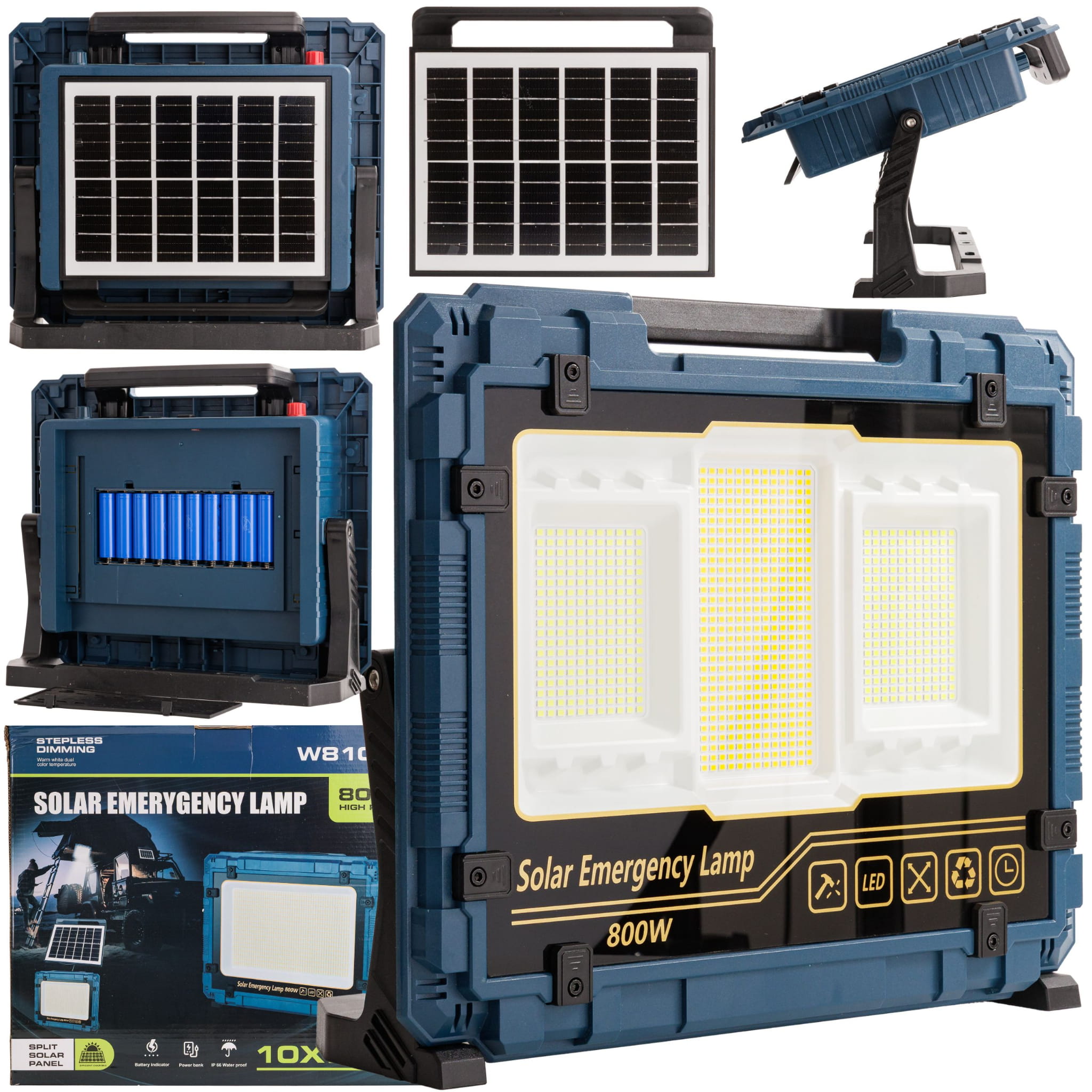 LAMPA SOLARNA ROBOCZA PRZENOŚNA LED 800W 10X AKUMULATOR 18650 POWERBANK-1