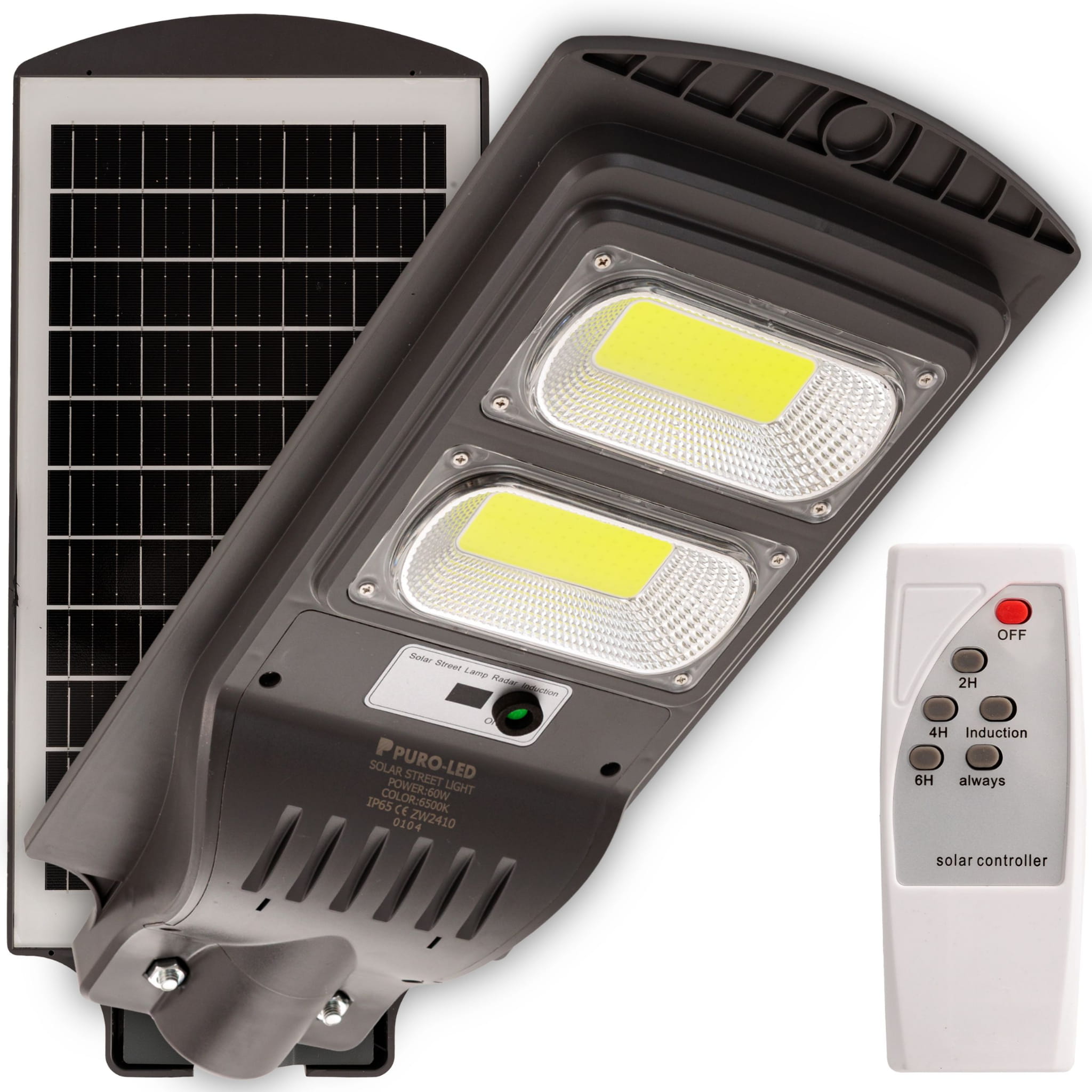 LAMPA ULICZNA LATARNIA SOLARNA LED 60W 5000lm Z CZUJNIKIEM RUCHU ZMIERZCHU + PILOT-1